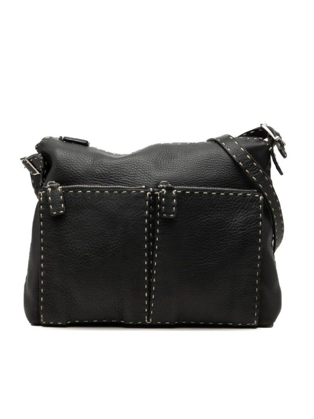 Fendi Selleria Stitch Crossbody Shoulder Bag Black Leather